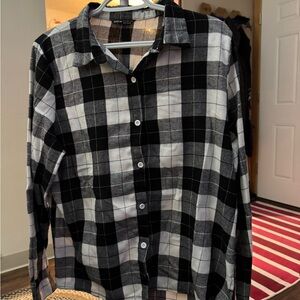 SHEIN Black and White Plaid Button Down Shirt
